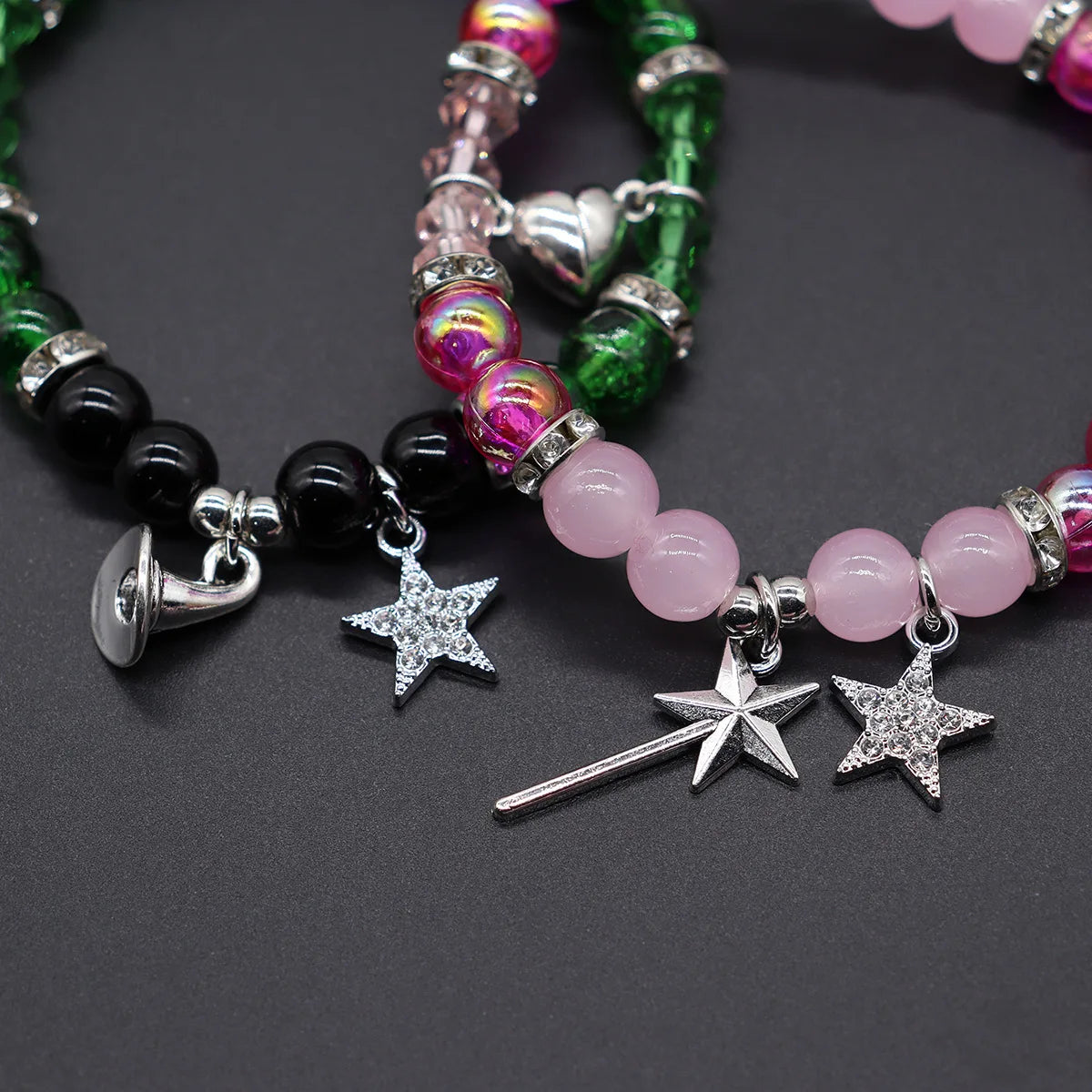 1Pair Magic Stick Hat Crown Pendant Beads Bracelet Couple Matching Bracelets Wicked Witch Movie Inspired Bracelet Friend Jewelry