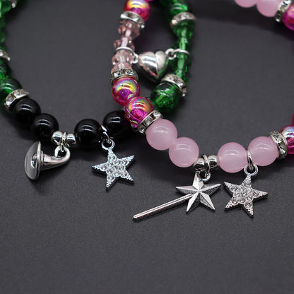 1Pair Magic Stick Hat Crown Pendant Beads Bracelet Couple Matching Bracelets Wicked Witch Movie Inspired Bracelet Friend Jewelry