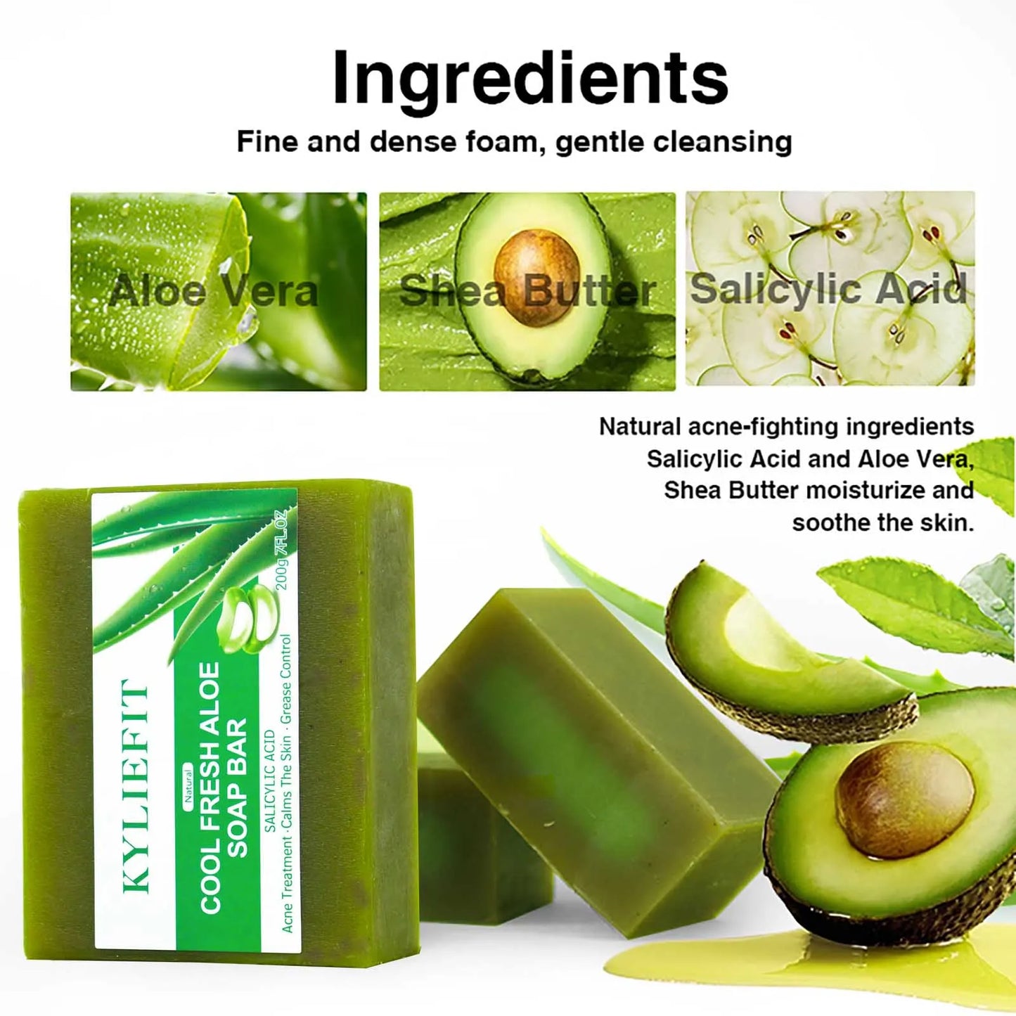 Aloe Vera Whitening Soap, Remove Acne, Spots, Skin Radiant, Improve Skin Luster, Vegan Bath Wash for All Skin Types, 200g
