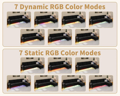 Smart Sectional Couches For Living Room, 6 Seat U/L Shaped Sectional Sofa With RGB Light/Charging, Modern Living, Customized