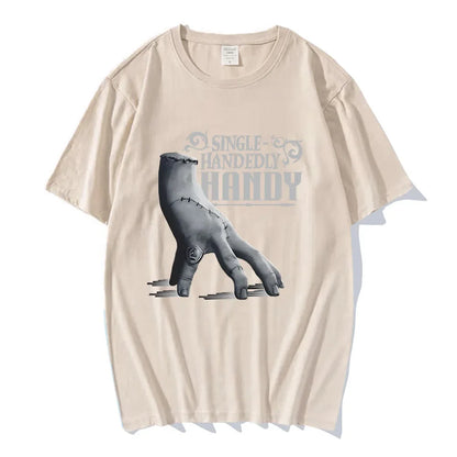 Wednesday Single Handedly Handy T-shirt Fashion Unisex Streetwear Casual Short Sleeve Cotton Tshirt Film Printing Tees