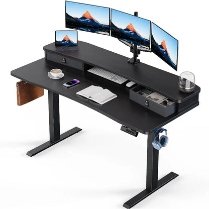 HUANUO Electric Standing Desk with 2 Drawers,C-Clamp Mount Compatible,Height Adjustable Computer Desk, Home Office Stand Up Desk