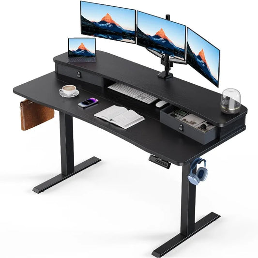 HUANUO Electric Standing Desk with 2 Drawers,C-Clamp Mount Compatible,Height Adjustable Computer Desk, Home Office Stand Up Desk