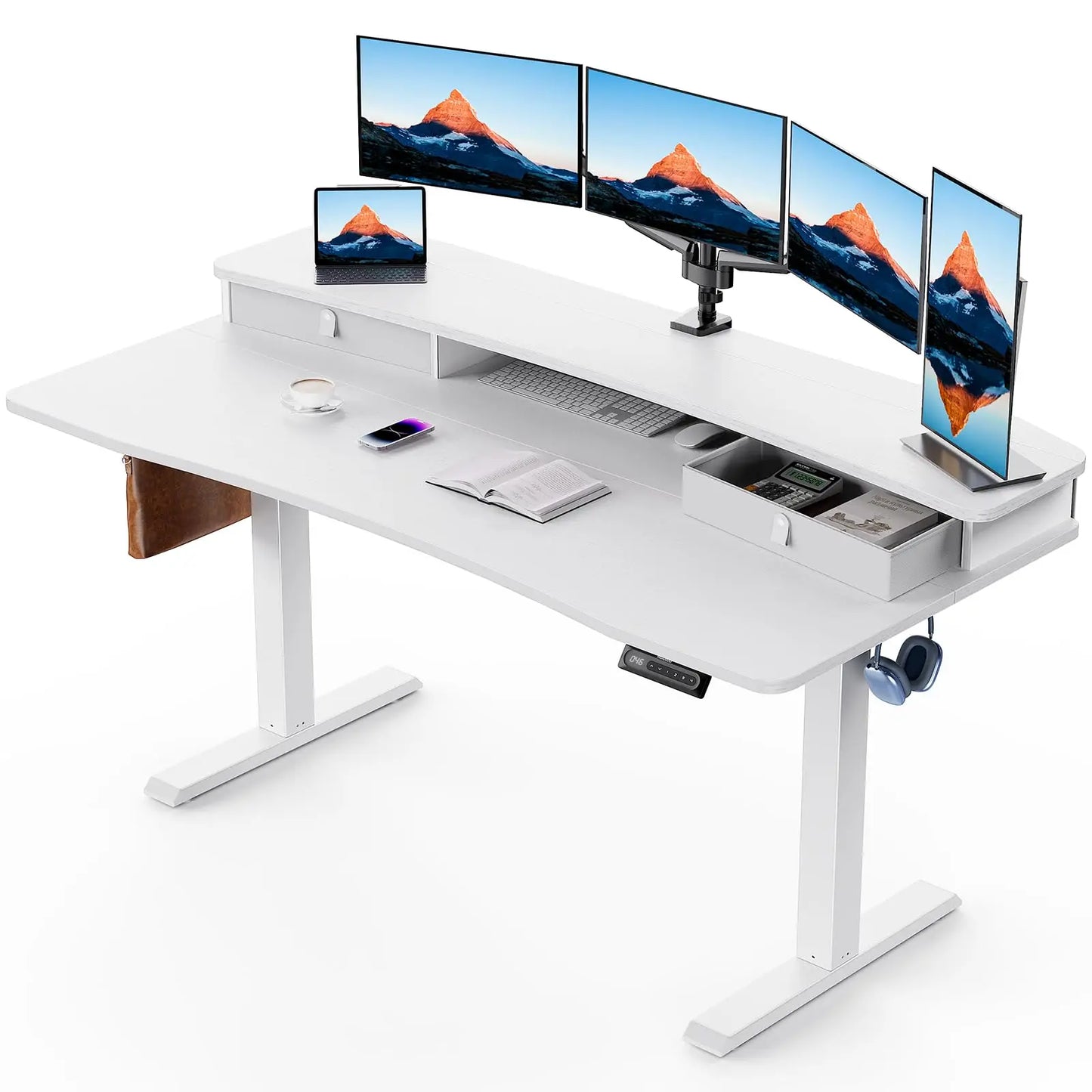 HUANUO Electric Standing Desk with 2 Drawers,C-Clamp Mount Compatible,Height Adjustable Computer Desk, Home Office Stand Up Desk