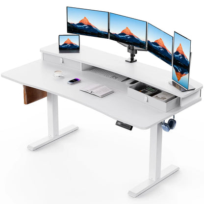 HUANUO Electric Standing Desk with 2 Drawers,C-Clamp Mount Compatible,Height Adjustable Computer Desk, Home Office Stand Up Desk