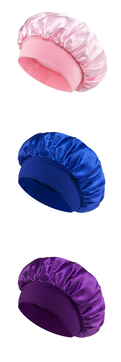 Satin Bonnet Hair Bonnet for Sleeping Hair Care Silk Bonnets Solid Wide-brimmed Sleeping Hat with Elastic Soft Band