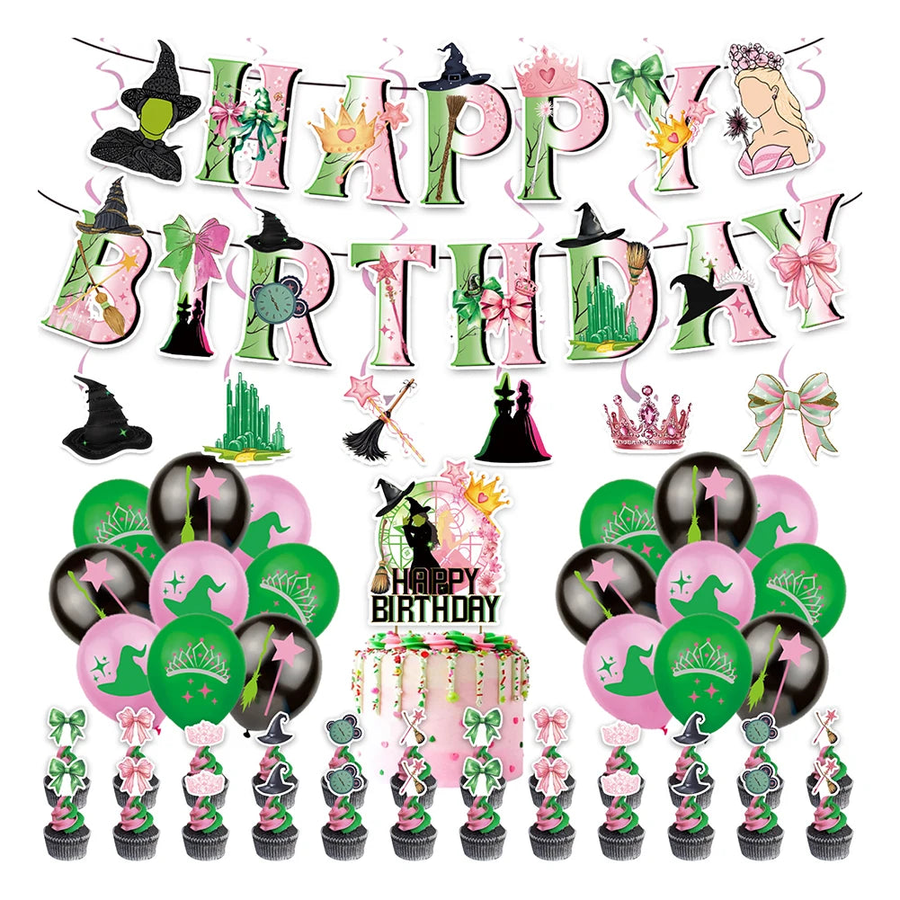 Wicked Theme Birthday Party Decoration Magic Witch Kids Party Ornaments Disposable Balloon Banner Cake Flag Hangings Supplies