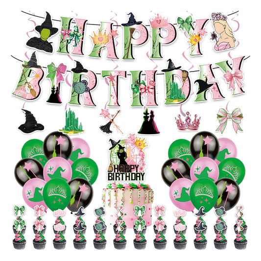 Wicked Theme Birthday Party Decoration Magic Witch Kids Party Ornaments Disposable Balloon Banner Cake Flag Hangings Supplies