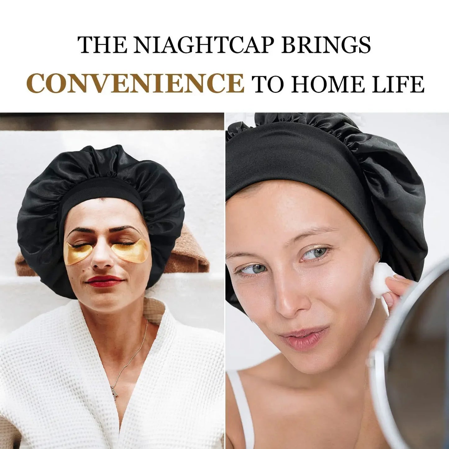 Satin Bonnet Hair Bonnet for Sleeping Hair Care Silk Bonnets Solid Wide-brimmed Sleeping Hat with Elastic Soft Band