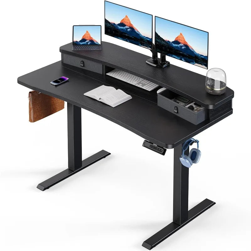 HUANUO Electric Standing Desk with 2 Drawers,C-Clamp Mount Compatible,Height Adjustable Computer Desk, Home Office Stand Up Desk