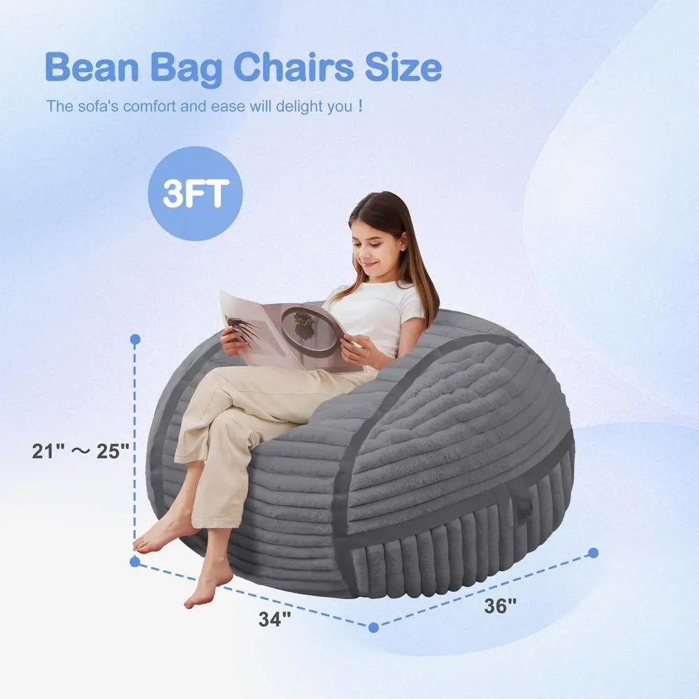 Bean Bag Chair 3FT Big Bean Bag Chairs for Adults with Memory Foam Filled,3Beanbag Chair with Soft Faux Fur Cover,Comfy Bean Bag
