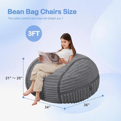 Bean Bag Chair 3FT Big Bean Bag Chairs for Adults with Memory Foam Filled,3Beanbag Chair with Soft Faux Fur Cover,Comfy Bean Bag