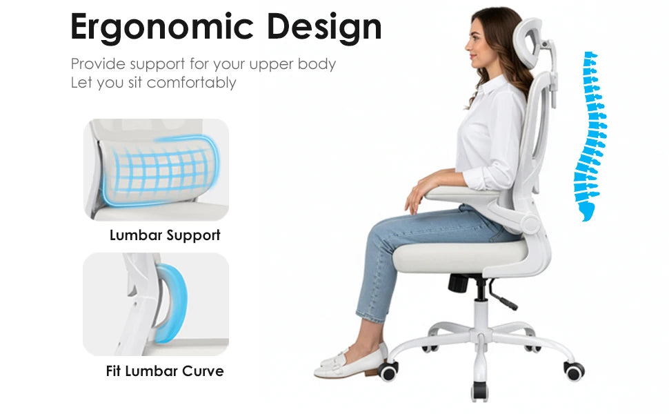 Ergonomic Office Chair, Desk Chair with Headrest and Lumbar Support, High Back Swivel Home Office Chair