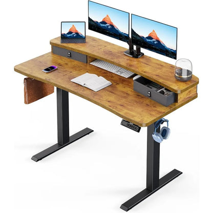 HUANUO Electric Standing Desk with 2 Drawers,C-Clamp Mount Compatible,Height Adjustable Computer Desk, Home Office Stand Up Desk