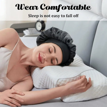 Satin Bonnet Hair Bonnet for Sleeping Hair Care Silk Bonnets Solid Wide-brimmed Sleeping Hat with Elastic Soft Band
