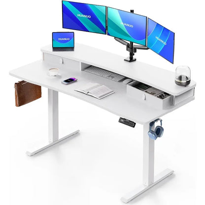 HUANUO Electric Standing Desk with 2 Drawers,C-Clamp Mount Compatible,Height Adjustable Computer Desk, Home Office Stand Up Desk