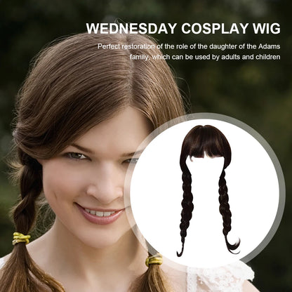 Wednesday Addams Cosplay Wig Long Black Braids Hair Synthetic Wigs Universal Size for Halloween Party Girls Dress Up Accessories
