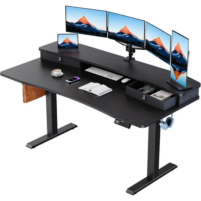HUANUO Electric Standing Desk with 2 Drawers,C-Clamp Mount Compatible,Height Adjustable Computer Desk, Home Office Stand Up Desk