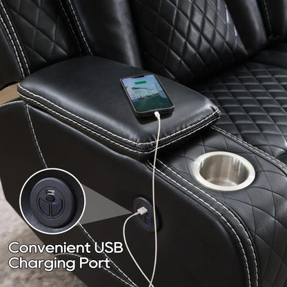 Power Reclining Sofa 0 Gravity w/ Wireless Charger,LED Floor Lights,Reading Light, Drop-down Table USB/Type-C Port(070)