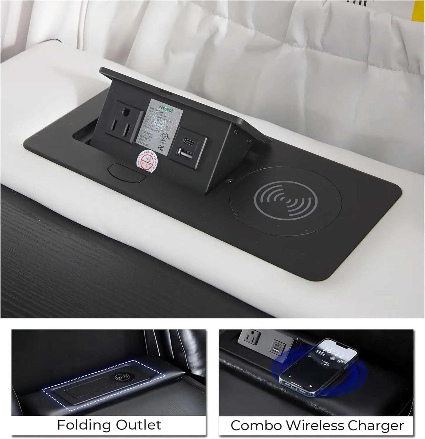 Power Reclining Sofa 0 Gravity w/ Wireless Charger,LED Floor Lights,Reading Light, Drop-down Table USB/Type-C Port(070)