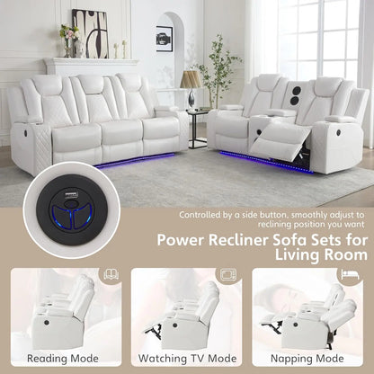 Power Reclining Sofa 0 Gravity w/ Wireless Charger,LED Floor Lights,Reading Light, Drop-down Table USB/Type-C Port(070)