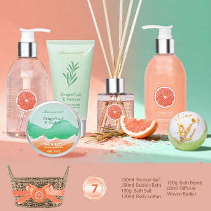 Bath and Body Gift Basket for Women, Spa Gift Set with Bath Bombs, Bath Salts, Shower Gel, Vegan Aromatherapy Relaxation Kit