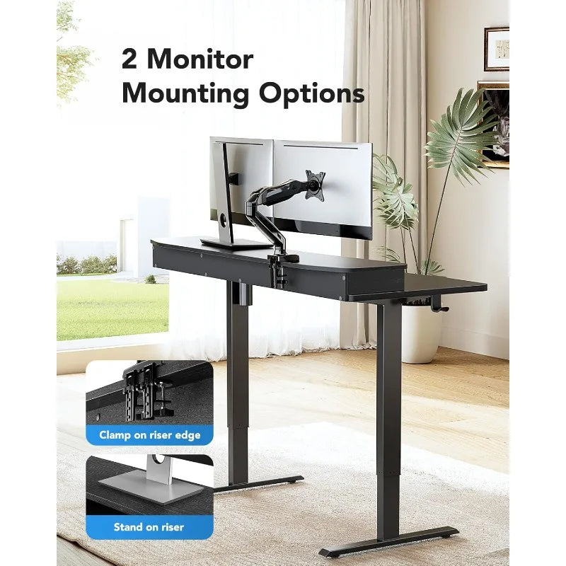 HUANUO Electric Standing Desk with 2 Drawers,C-Clamp Mount Compatible,Height Adjustable Computer Desk, Home Office Stand Up Desk